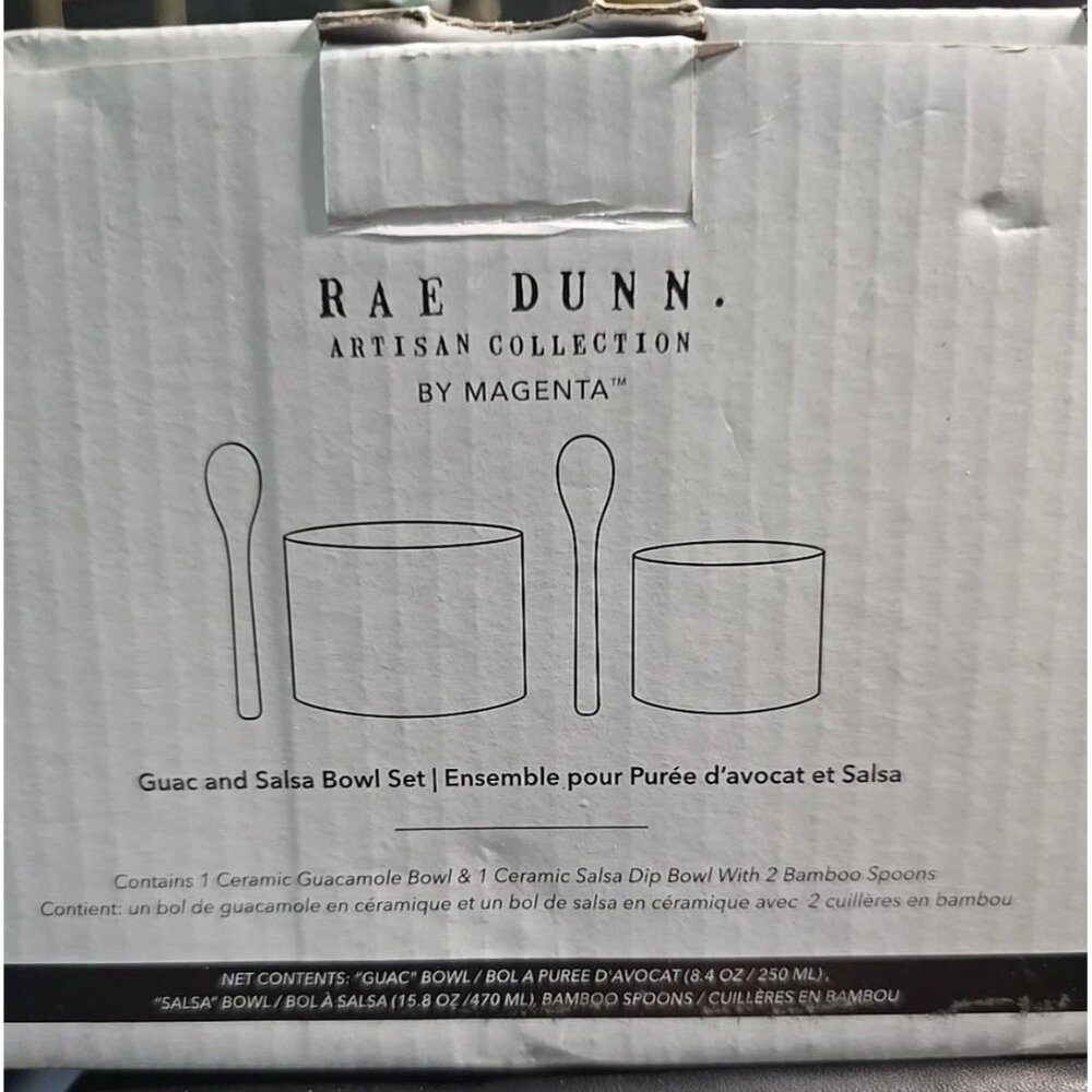Rae Dunn Guac and Salsa Bowl Set with 2 Bamboo Spoons New in Box - Picture 3 of 4